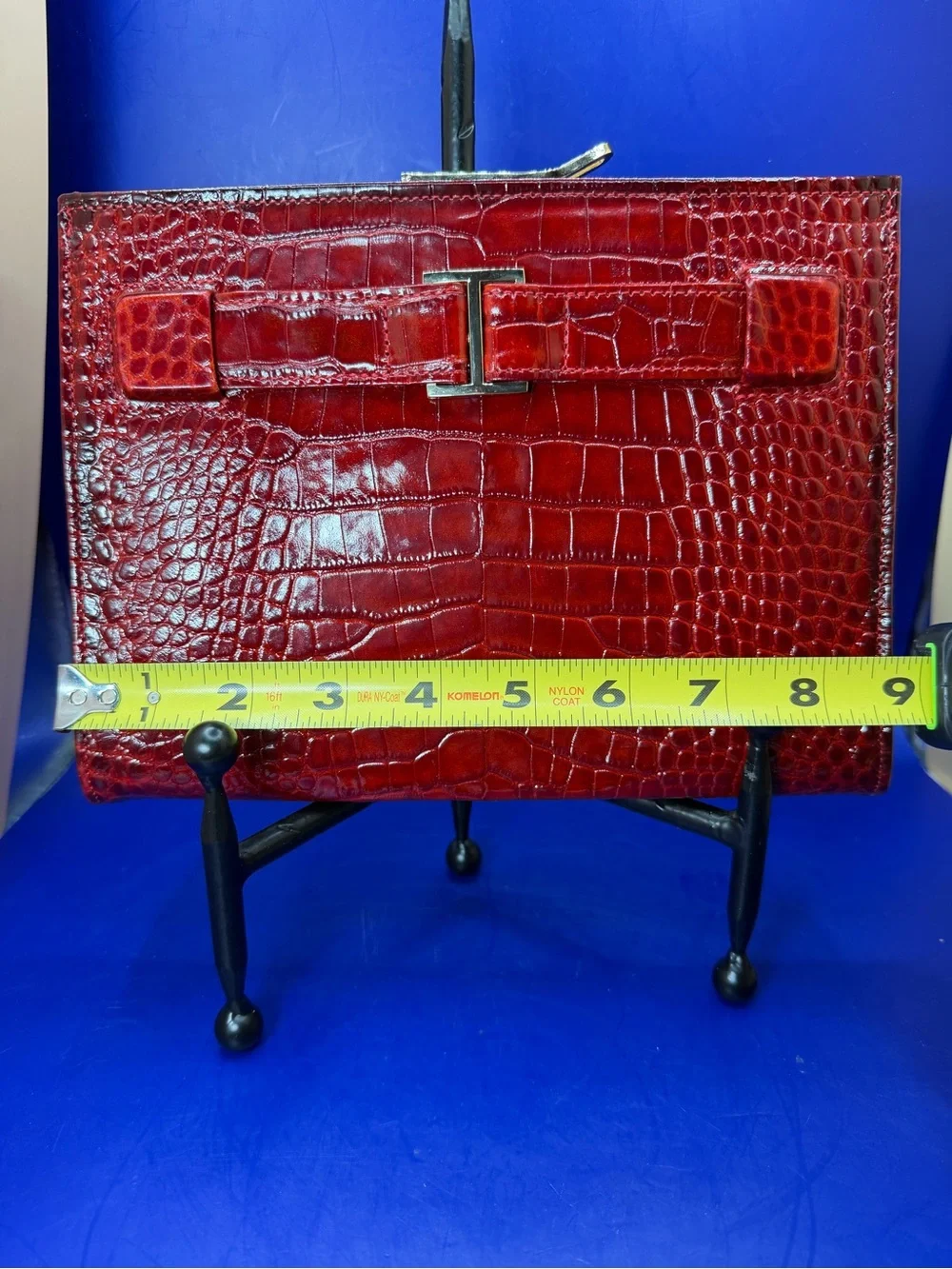 Abas Red Croc-Embossed Leather Clutch with Gold Accent
